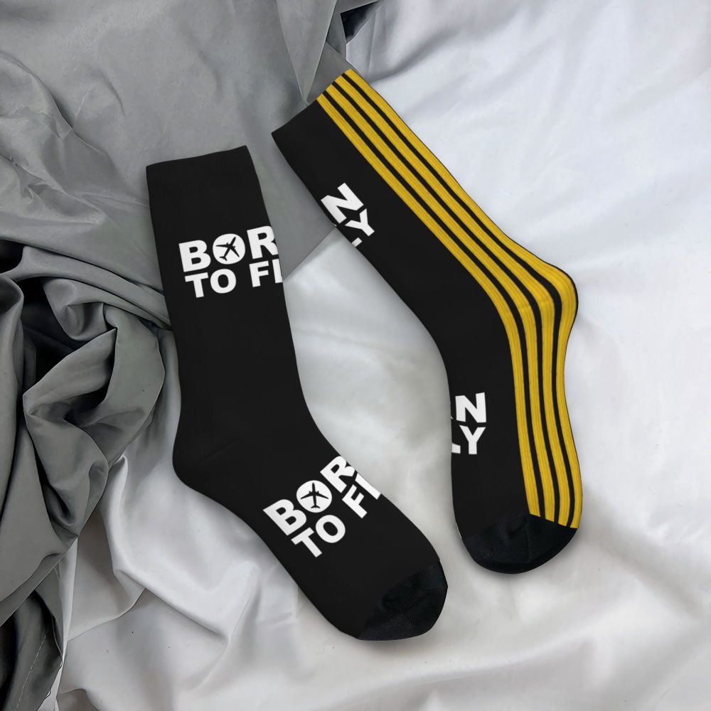 Novelty Printed Captain Stripes Epaulettes Socks for Women Men Stretchy Summer Autumn Winter Aviation Airplane Pilot Crew Socks