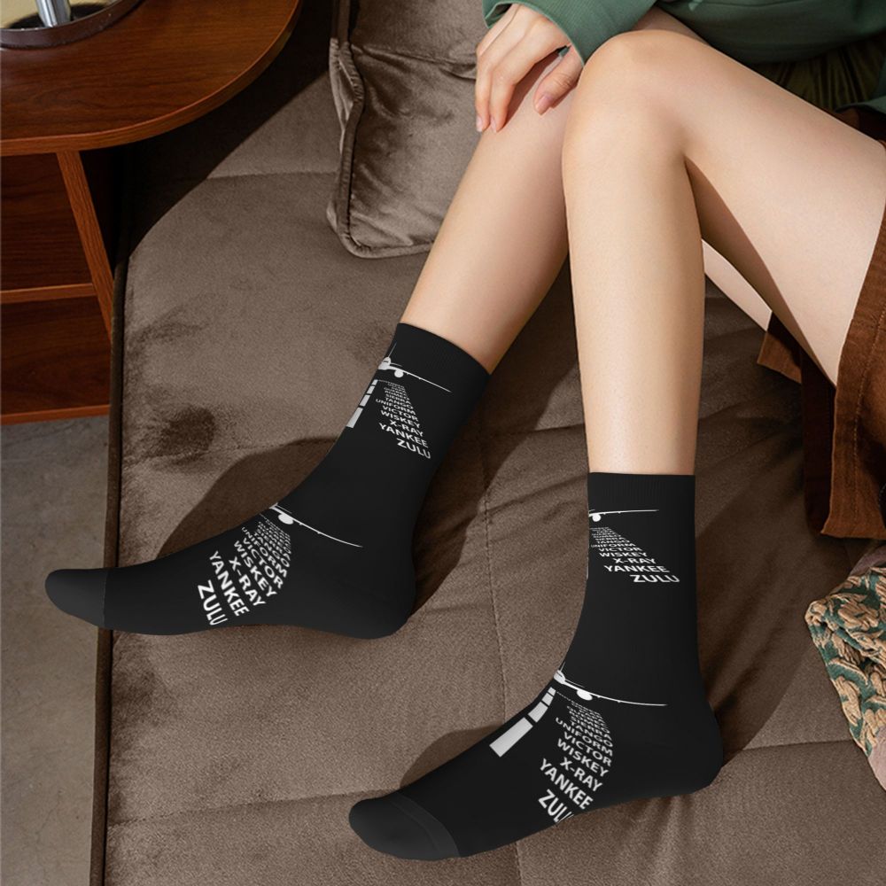 Novelty Printed Captain Stripes Epaulettes Socks for Women Men Stretchy Summer Autumn Winter Aviation Airplane Pilot Crew Socks