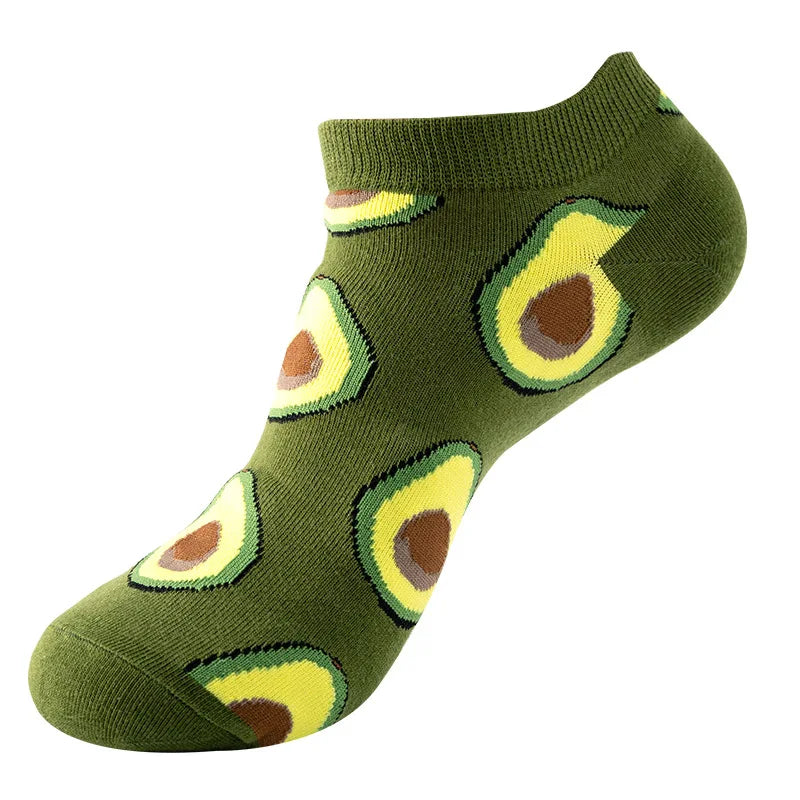 Novelty Men Short Socks Boat High Quality Geometric Fruit Sushi Colorful Pattern Fashion Socks