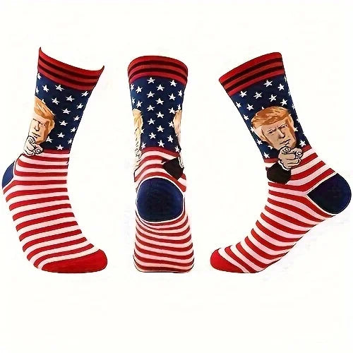 Novelty President Donald Trump Crew Sock Men Cotton Spoof Funny Harajuku Streetwear Hip Hop Skateboard Sports Long Socks