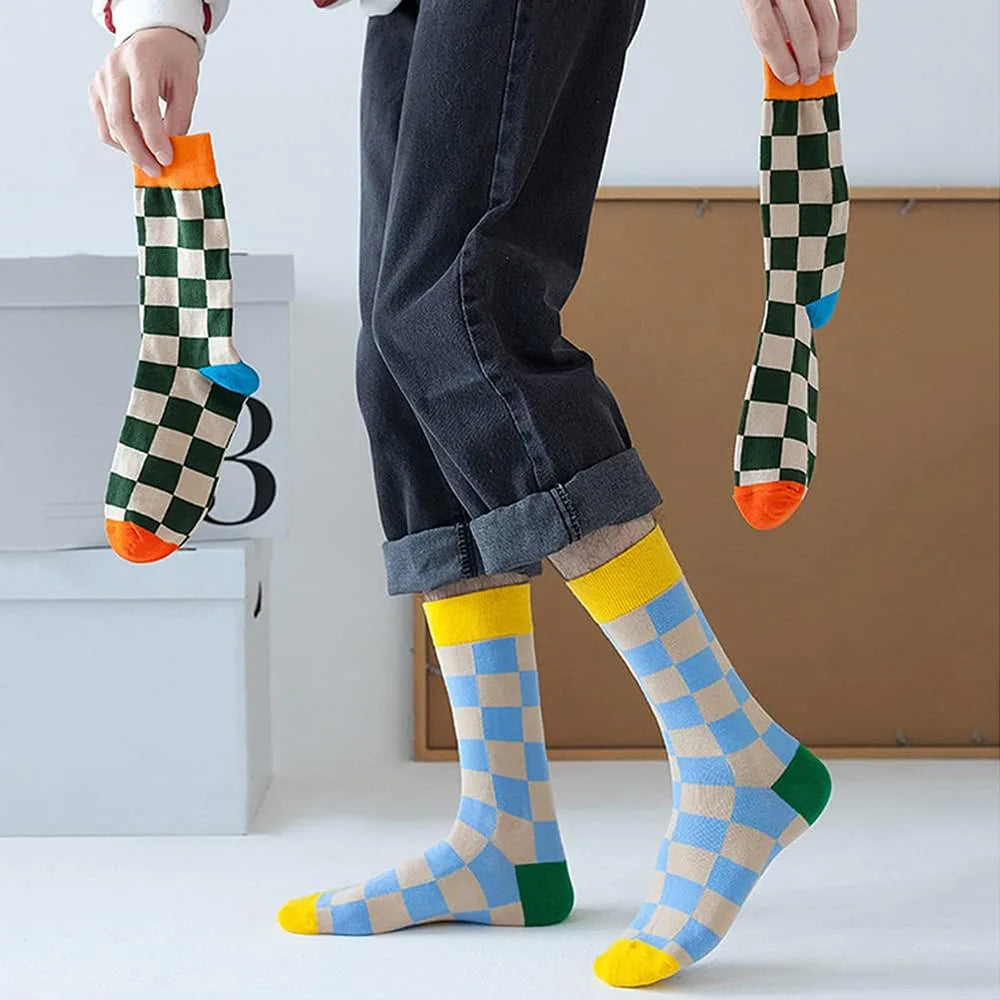 6 Pairs Unisex New Fashion Colorful Happy Casual Socks Dress Harajuku Cute Spaceman Grid Women Funny Socks