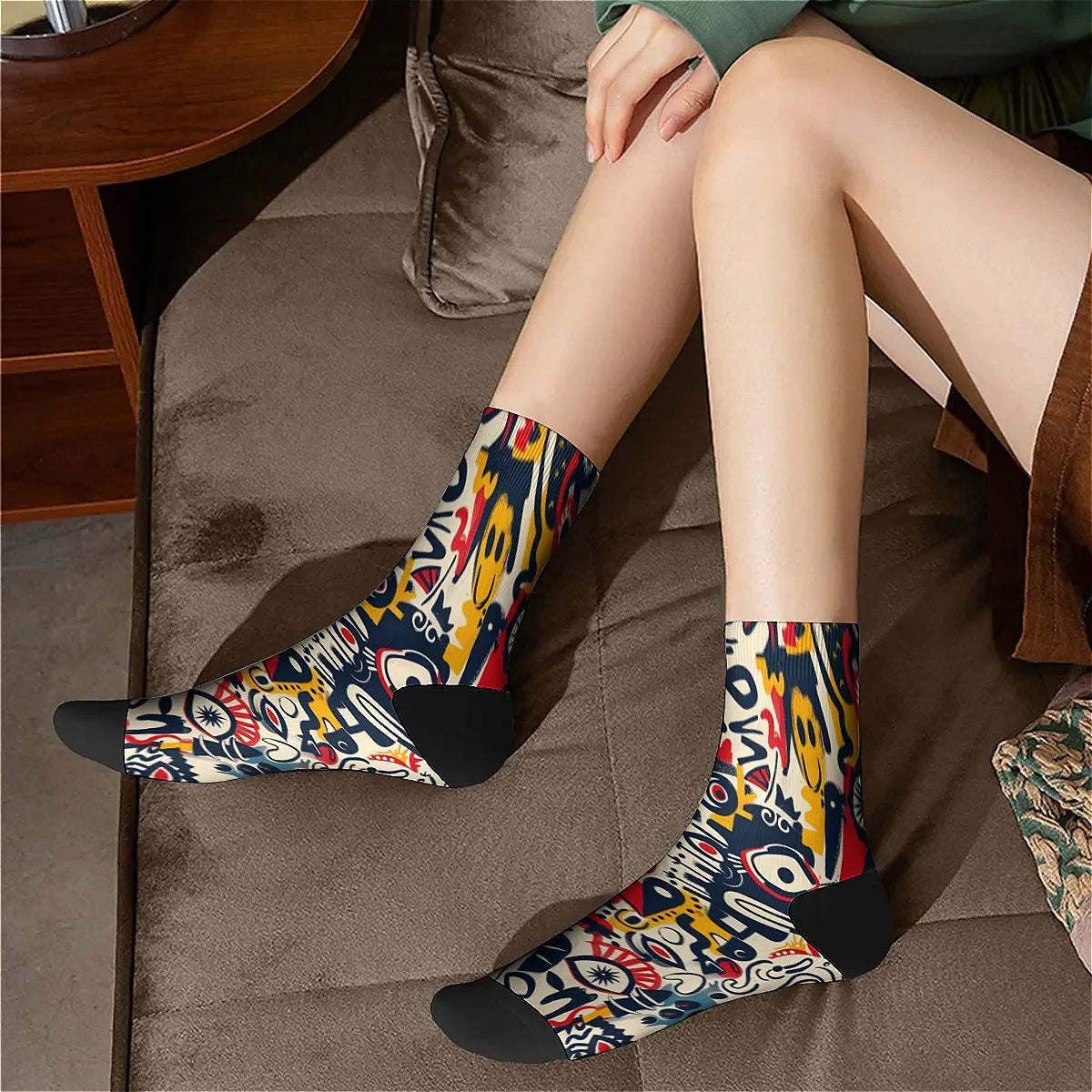 Novelty men's socks Abstract art graffiti print funny happy compression socks retro hip hop trend elements casual party sports