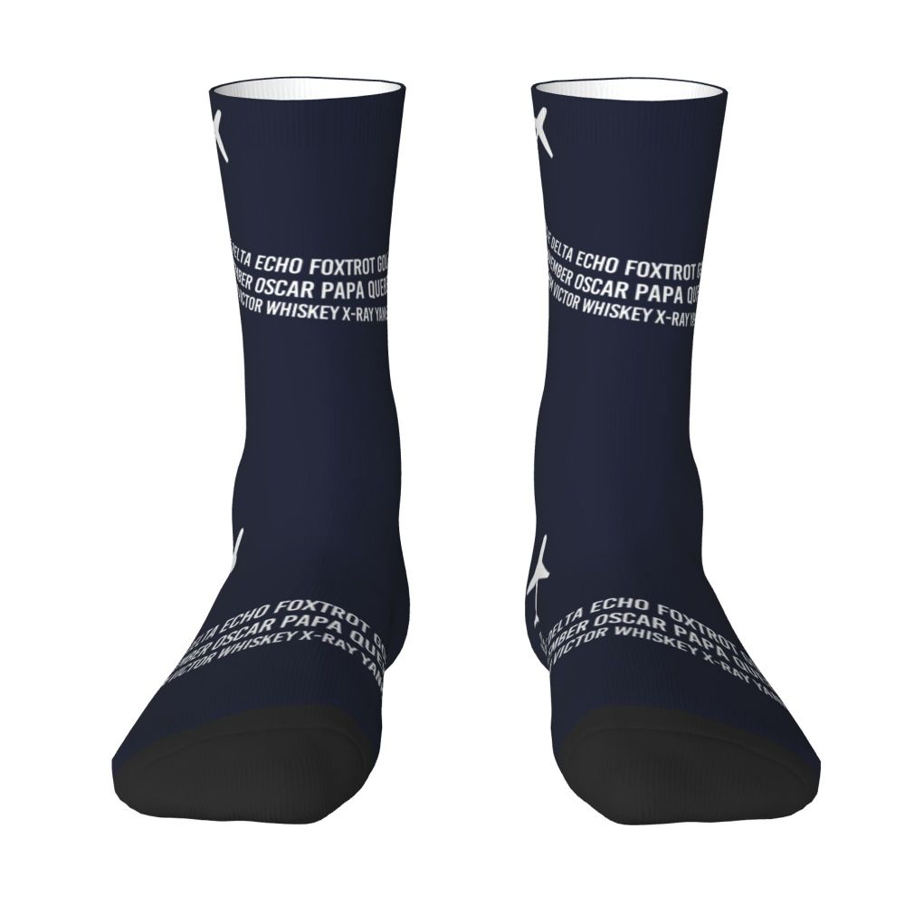 Novelty Printed Captain Stripes Epaulettes Socks for Women Men Stretchy Summer Autumn Winter Aviation Airplane Pilot Crew Socks