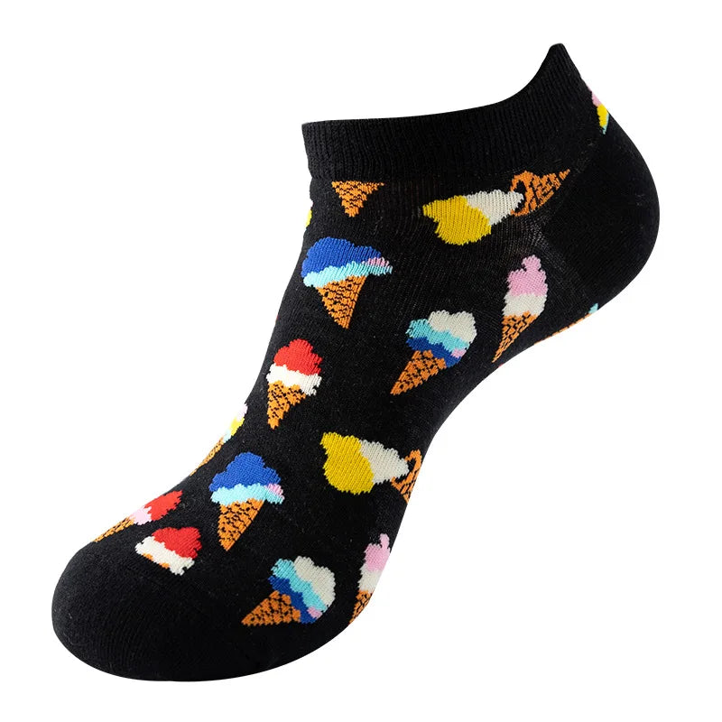 Novelty Men Short Socks Boat High Quality Geometric Fruit Sushi Colorful Pattern Fashion Socks
