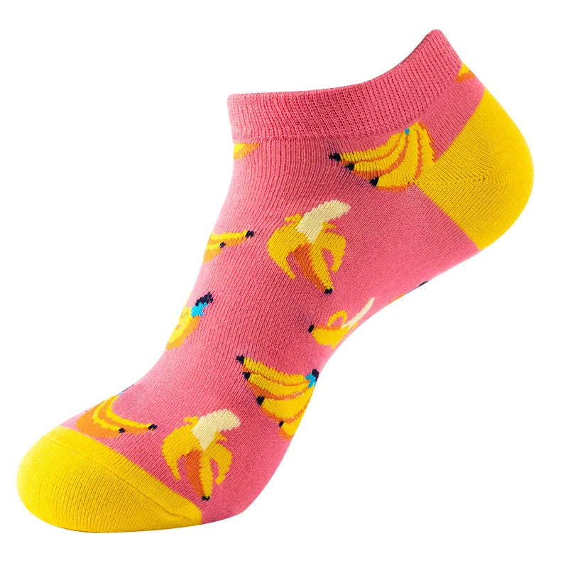 Novelty Men Short Socks Boat High Quality Geometric Fruit Sushi Colorful Pattern Fashion Socks