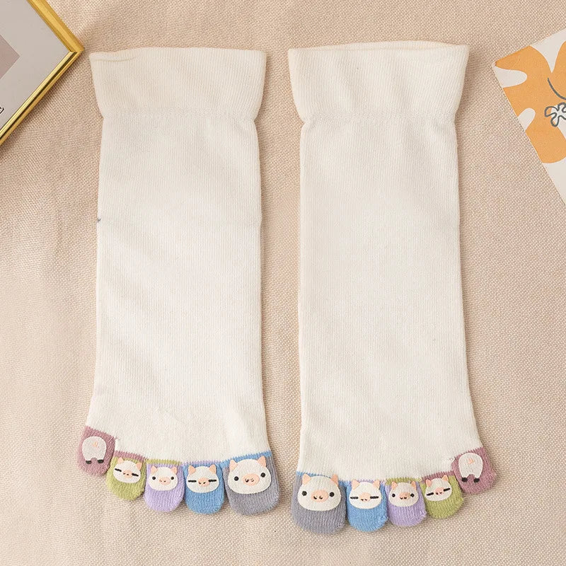 Novelty Cute Ankle Five Finger Happy Socks Woman Print Cotton Dispensing White Harajuku Girl No Show Funny Socks with Toes New