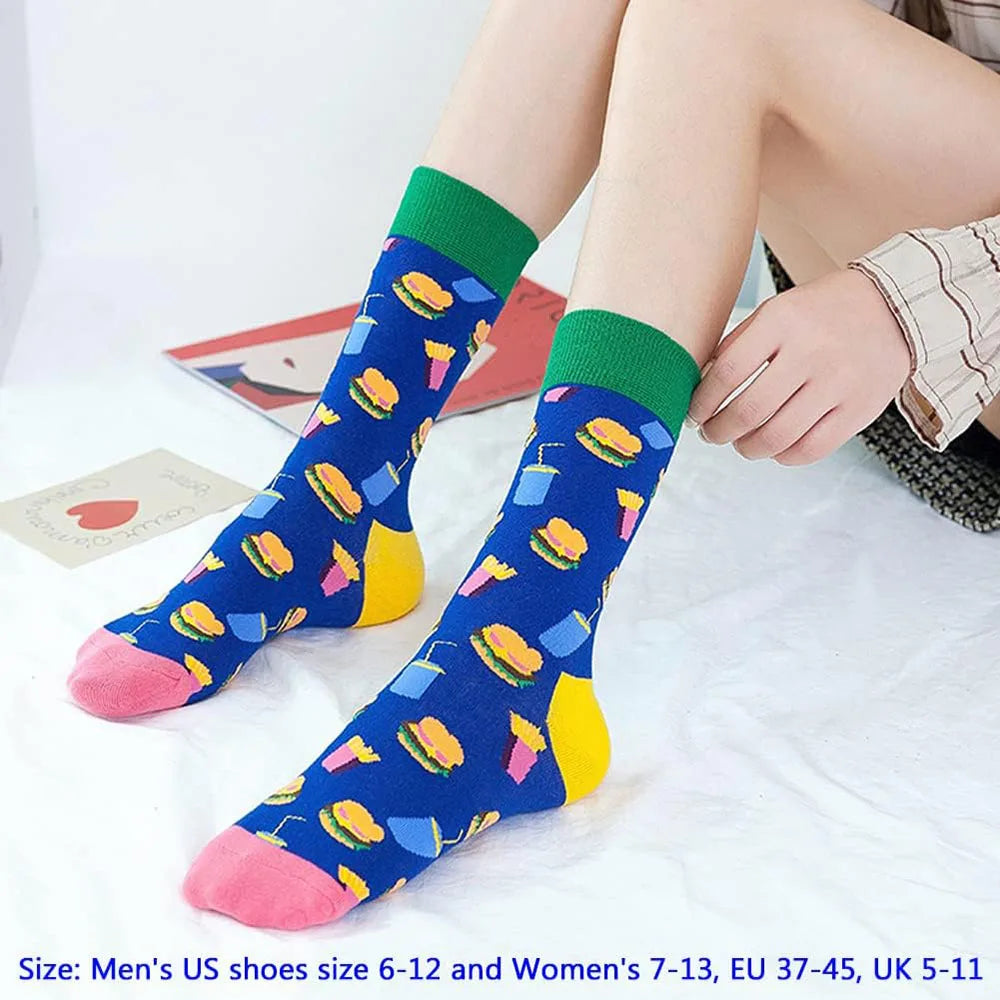 6 Pairs Unisex New Fashion Colorful Happy Casual Socks Dress Harajuku Cute Spaceman Grid Women Funny Socks