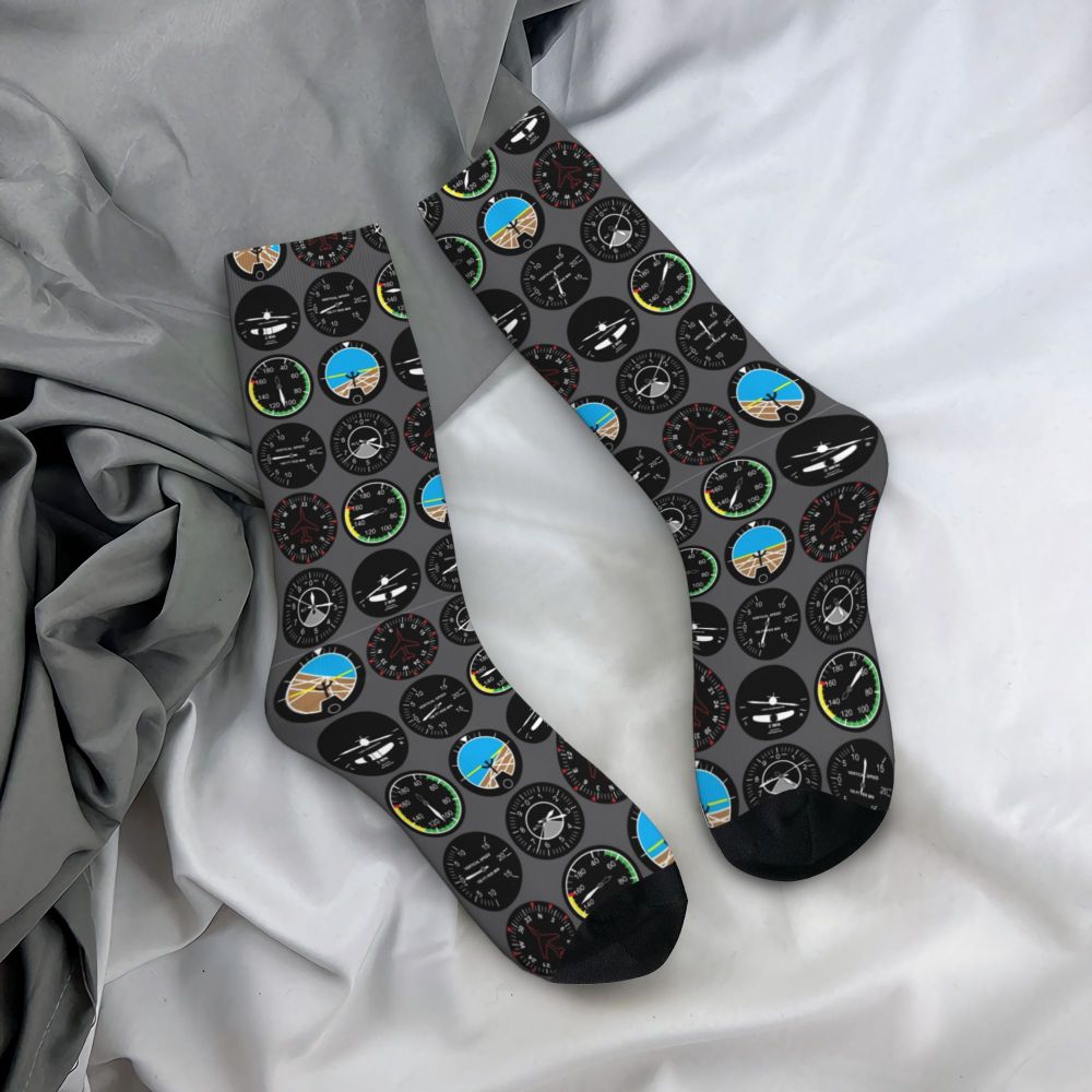 Novelty Printed Captain Stripes Epaulettes Socks for Women Men Stretchy Summer Autumn Winter Aviation Airplane Pilot Crew Socks