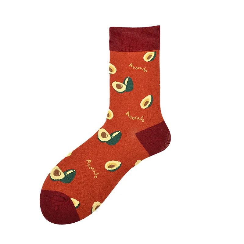 Novelty Skateboard Avocado Flamingo Cartoon Streetwear Kawaii Short Cotton Socks Happy Women Men Animal Warm Funny Cute Socks