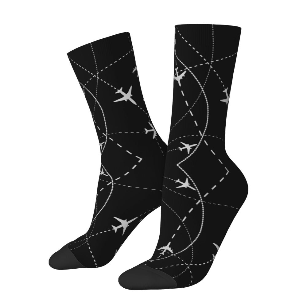Novelty Printed Captain Stripes Epaulettes Socks for Women Men Stretchy Summer Autumn Winter Aviation Airplane Pilot Crew Socks