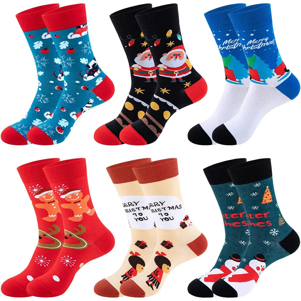 6 Pairs Unisex New Fashion Colorful Happy Casual Socks Dress Harajuku Cute Spaceman Grid Women Funny Socks