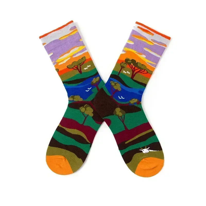 Novelty Happy Funny Men Graphic Socks Combed Cotton Omelette Frog Crazy Burger Salmon Corn Avocado Bird Fish Sock Christmas Gift
