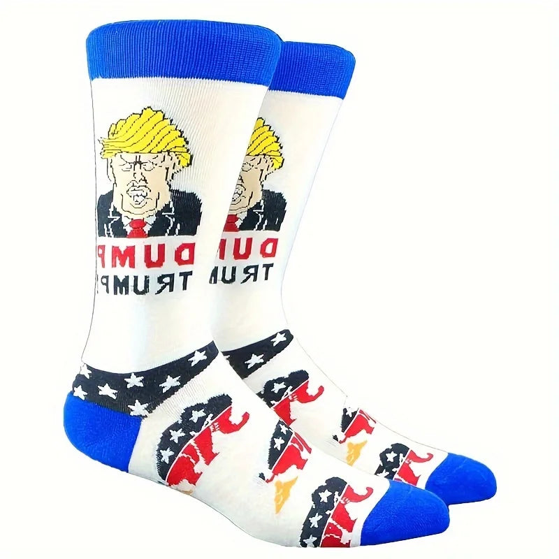 Novelty President Donald Trump Crew Sock Men Cotton Spoof Funny Harajuku Streetwear Hip Hop Skateboard Sports Long Socks