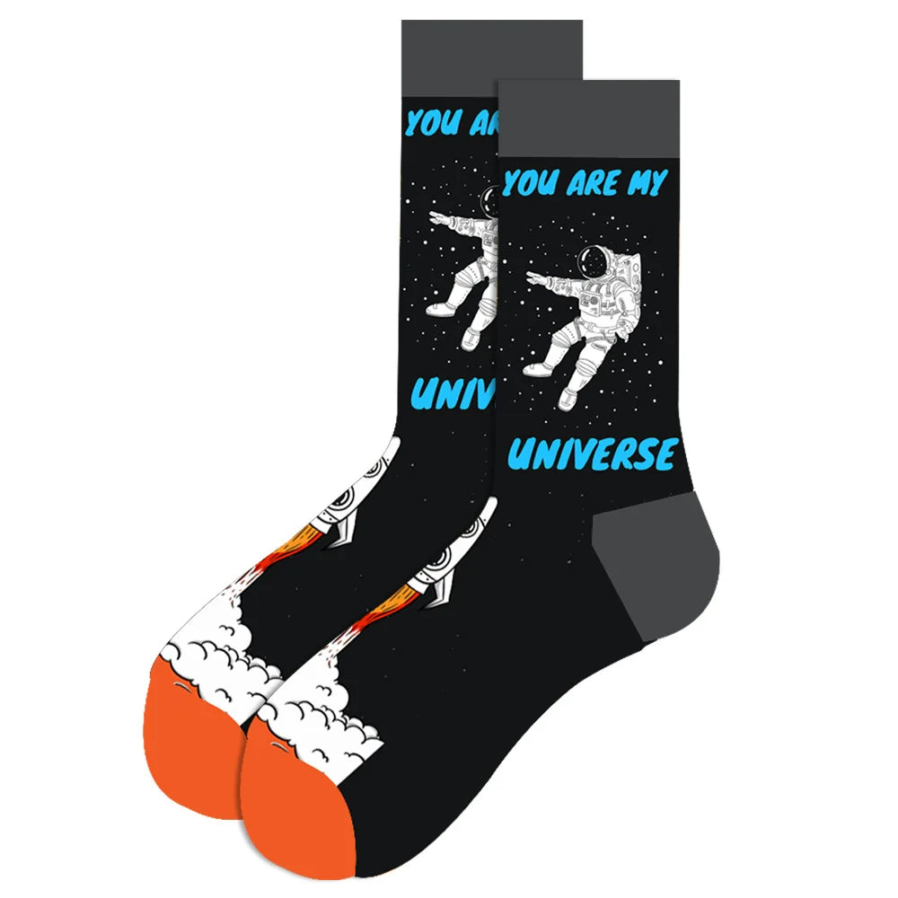 1 pair New Happy Mens Socks Women Novelty Cartoon Sock Combed Cotton Funny Men's Big Size Crew Hip Hop Thick Long Socks