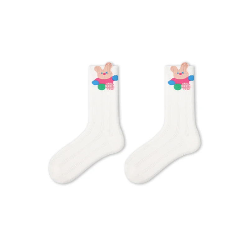 5 Pairs Women's Novelty Colorful Cat and Bunny Socks - Fun Animal Patterns, Mid-Calf Length, Playful Animal Designs,Cute Socks