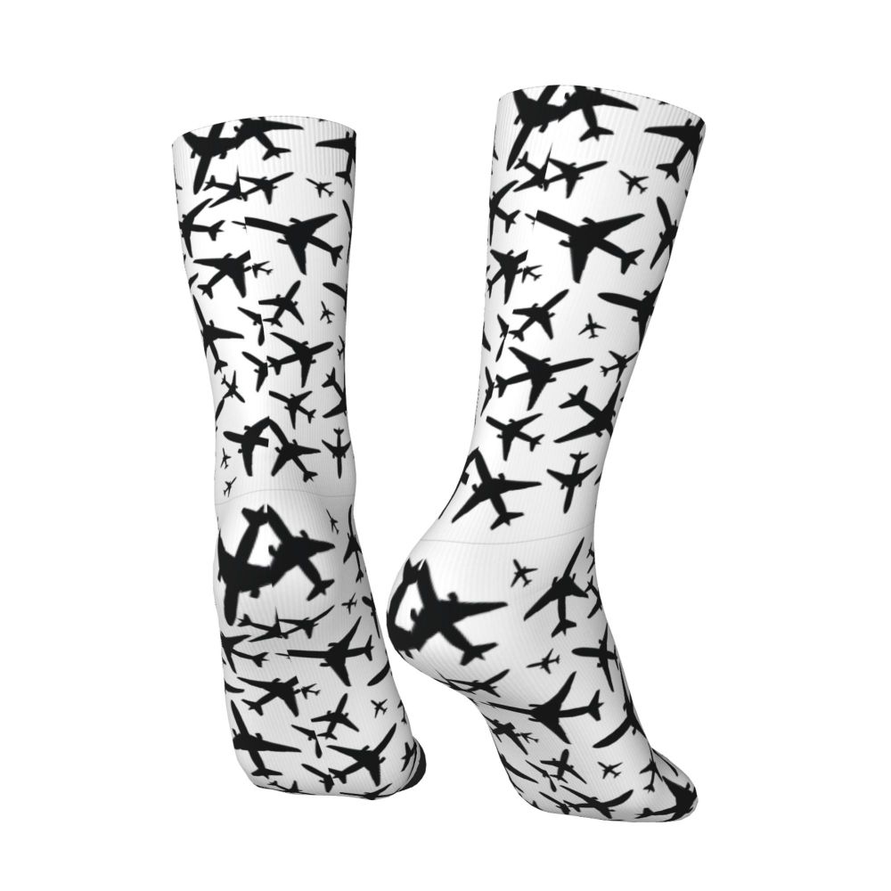 Novelty Printed Captain Stripes Epaulettes Socks for Women Men Stretchy Summer Autumn Winter Aviation Airplane Pilot Crew Socks
