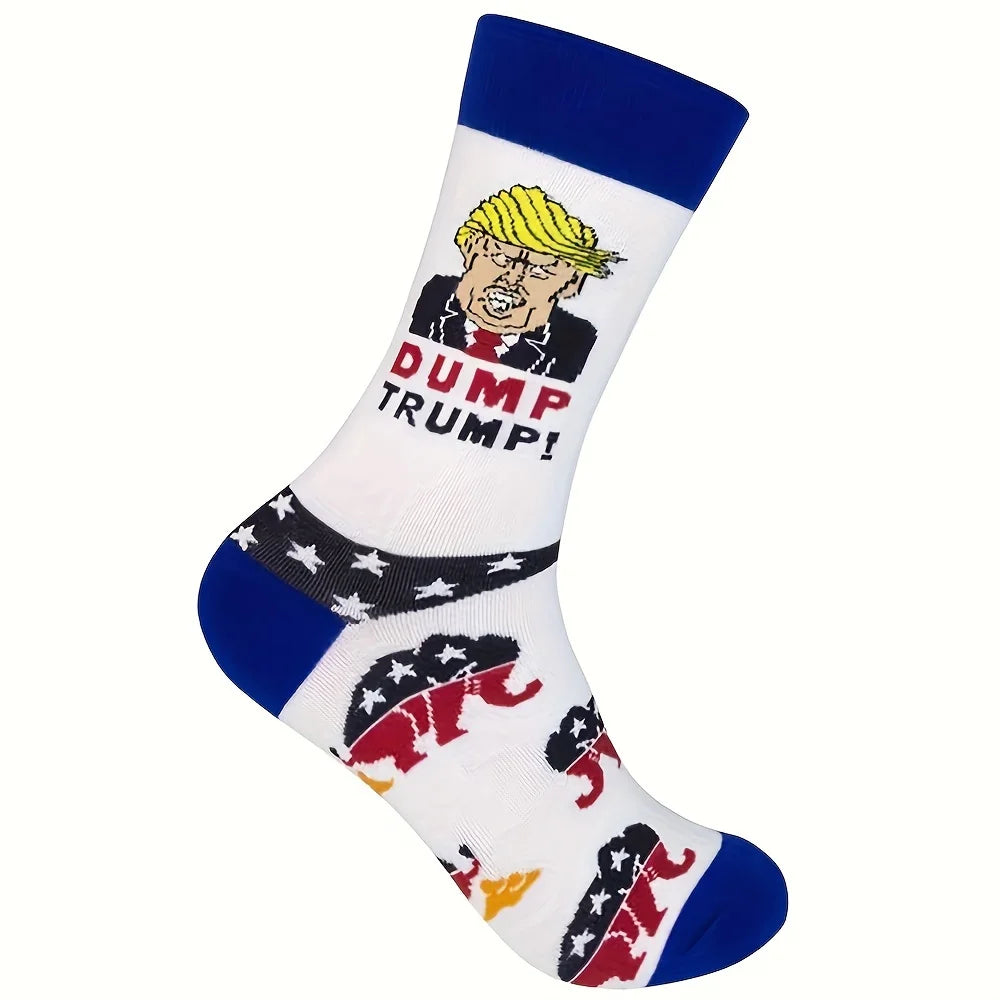 Novelty President Donald Trump Crew Sock Men Cotton Spoof Funny Harajuku Streetwear Hip Hop Skateboard Sports Long Socks