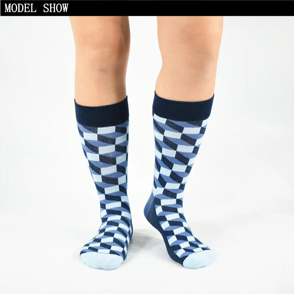 5 Pairs Novelty Men's Cotton Socks Colorful Pattern Funny Fashion Happy Crew Dress Socks Male Tide Brand Men Cotton Socks