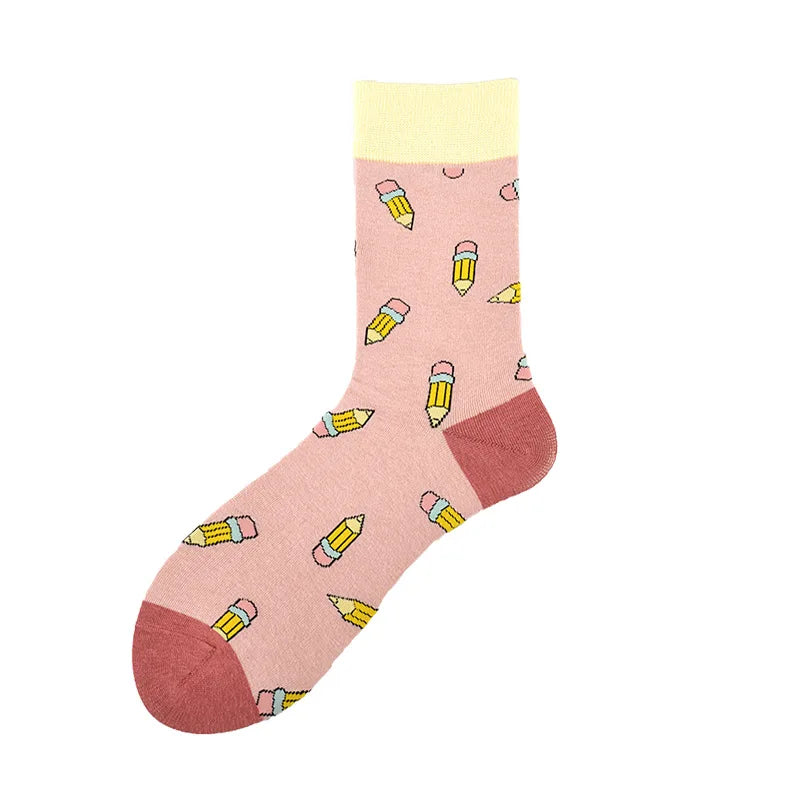 Novelty Skateboard Avocado Flamingo Cartoon Streetwear Kawaii Short Cotton Socks Happy Women Men Animal Warm Funny Cute Socks