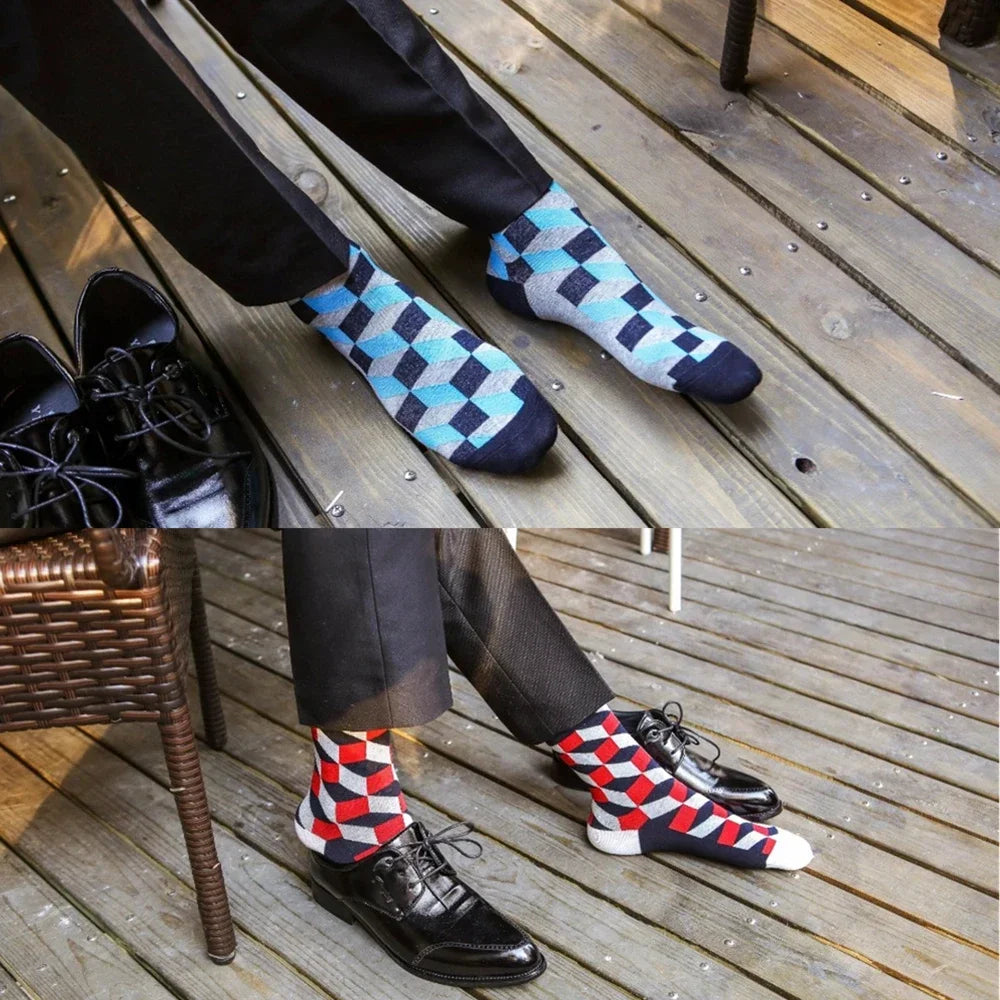 5 Pairs Novelty Men's Cotton Socks Colorful Pattern Funny Fashion Happy Crew Dress Socks Male Tide Brand Men Cotton Socks
