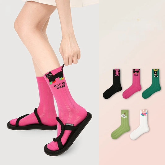 5 Pairs Women's Novelty Colorful Cat and Bunny Socks - Fun Animal Patterns, Mid-Calf Length, Playful Animal Designs,Cute Socks