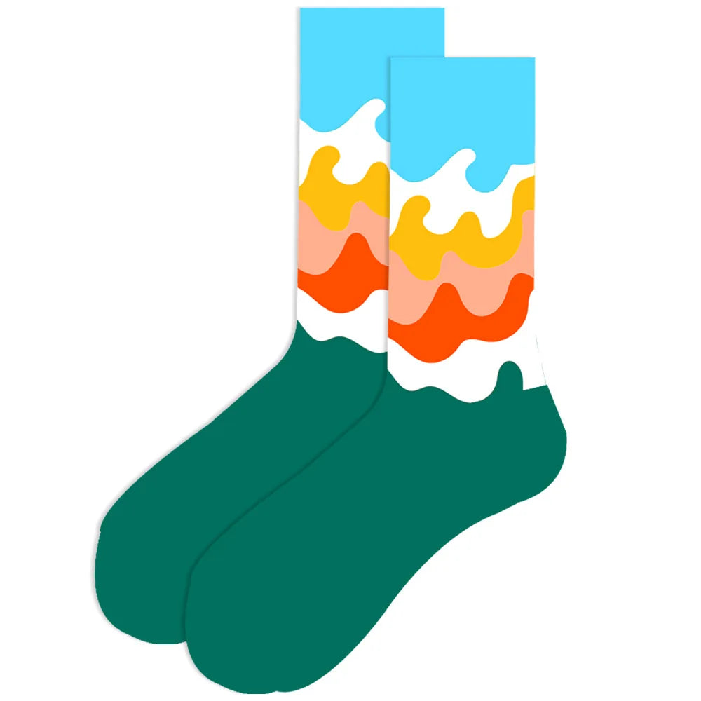 1 pair New Happy Mens Socks Women Novelty Cartoon Sock Combed Cotton Funny Men's Big Size Crew Hip Hop Thick Long Socks