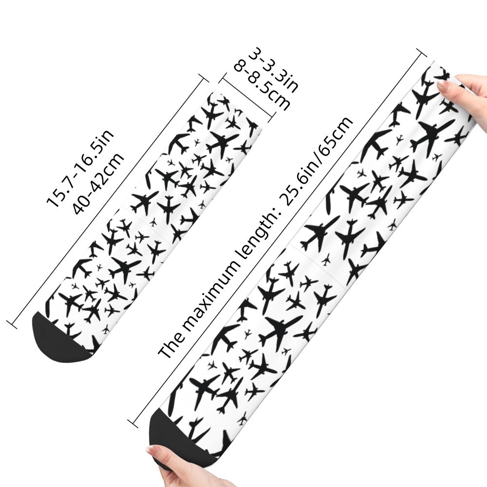 Novelty Printed Captain Stripes Epaulettes Socks for Women Men Stretchy Summer Autumn Winter Aviation Airplane Pilot Crew Socks