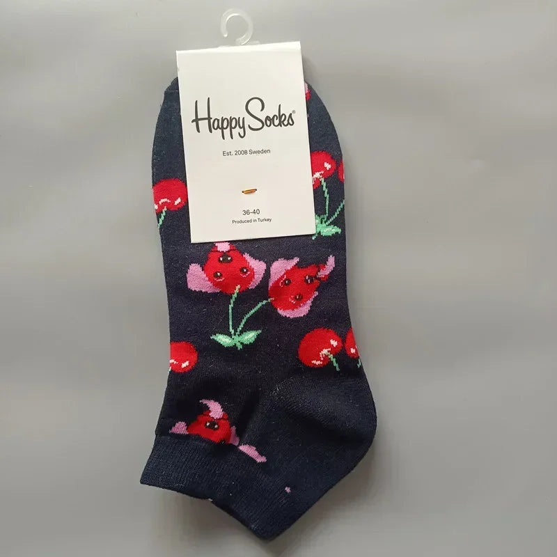 Novelty Happy Funny Mens Graphic Socks Summer Fruit Painting Dress Socks Low Cut SIZE 36-40