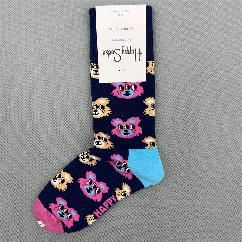 New Happy Socks All Over Cartoon Print Novelty Crew Socks 36-40