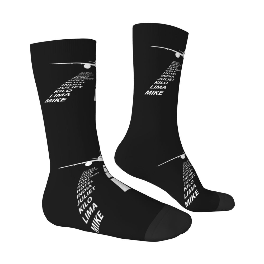 Novelty Printed Captain Stripes Epaulettes Socks for Women Men Stretchy Summer Autumn Winter Aviation Airplane Pilot Crew Socks