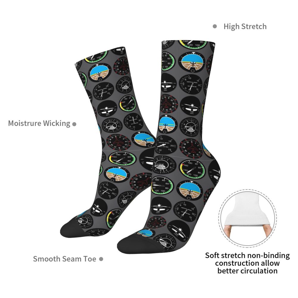 Novelty Printed Captain Stripes Epaulettes Socks for Women Men Stretchy Summer Autumn Winter Aviation Airplane Pilot Crew Socks