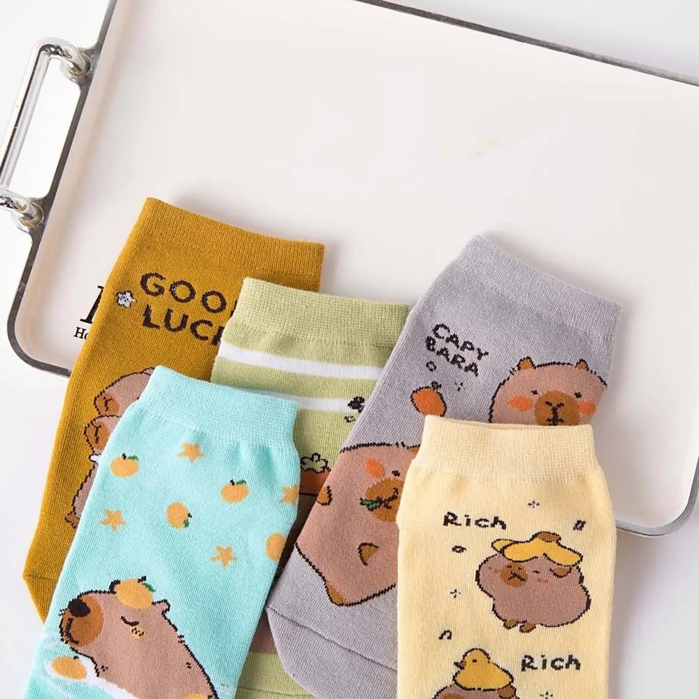 Novelty Anime Capybara Socks Letter Cotton Short Ankle Socks Kawaii Summer Hosiery Socks for Women Outdoor