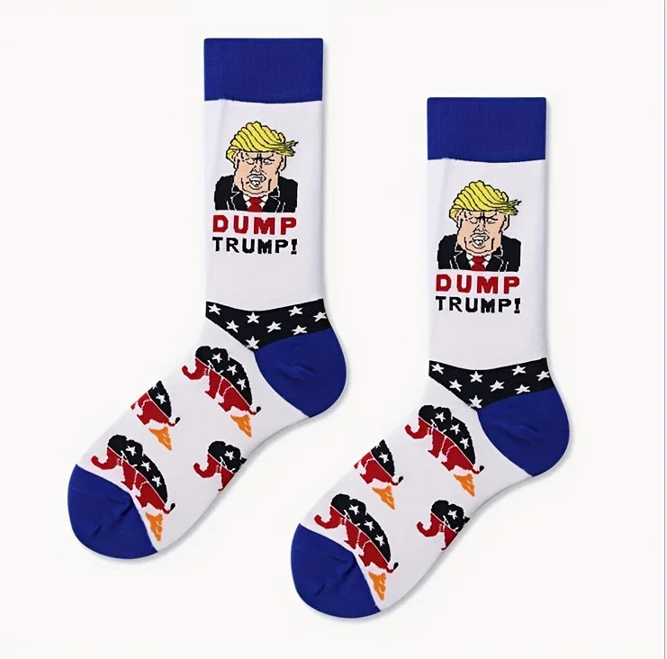 Novelty President Donald Trump Crew Sock Men Cotton Spoof Funny Harajuku Streetwear Hip Hop Skateboard Sports Long Socks
