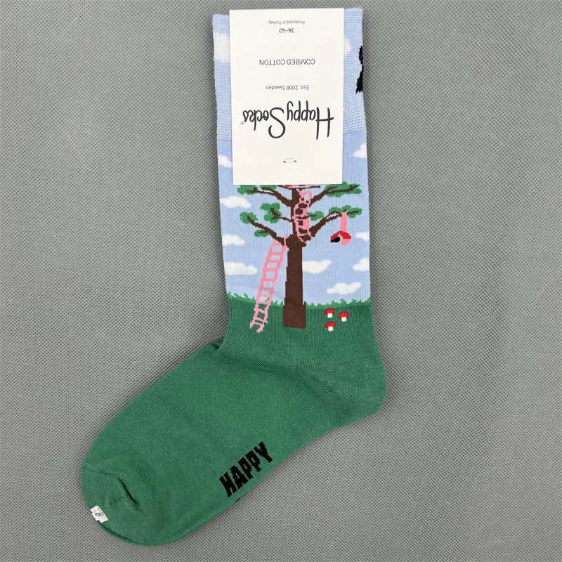 New Happy Socks All Over Cartoon Print Novelty Crew Socks 36-40