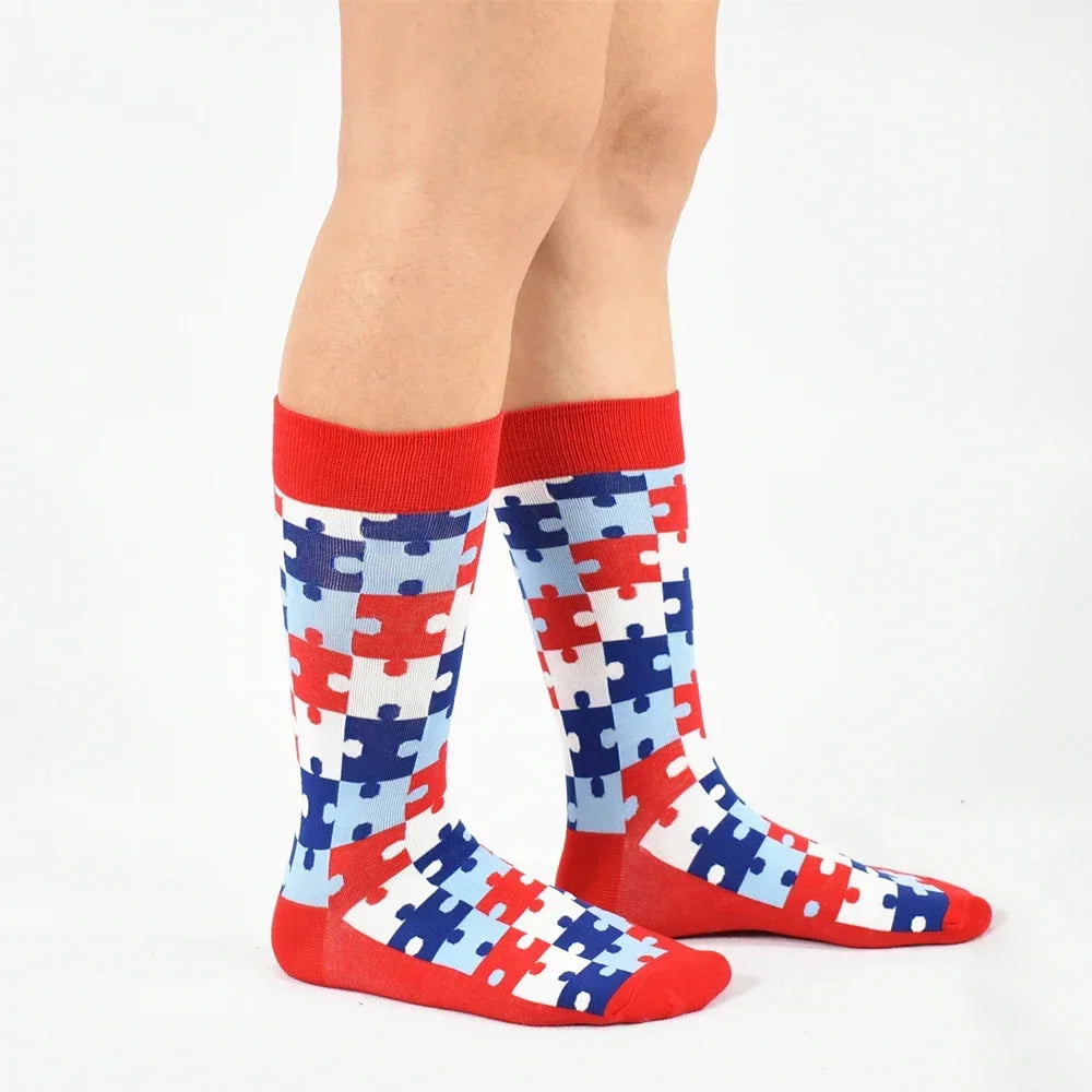 5 Pairs Novelty Men's Cotton Socks Colorful Pattern Funny Fashion Happy Crew Dress Socks Male Tide Brand Men Cotton Socks