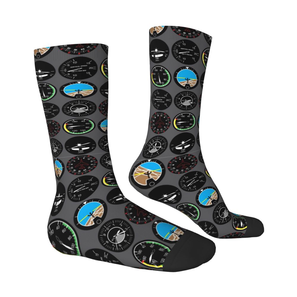 Novelty Printed Captain Stripes Epaulettes Socks for Women Men Stretchy Summer Autumn Winter Aviation Airplane Pilot Crew Socks