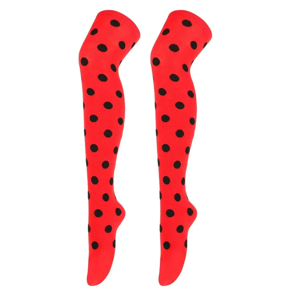 Novelty Polka Dot Thigh High Stockings Ladybug 80s 90s Red Black Dot Socks Knee High Socks for Women