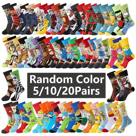 5/10/20pairs Unisex Cartoon Anime Socks, Fashion Novelty Funny Socks, Skateboard Socks, Women Men's Socks & Hosiery