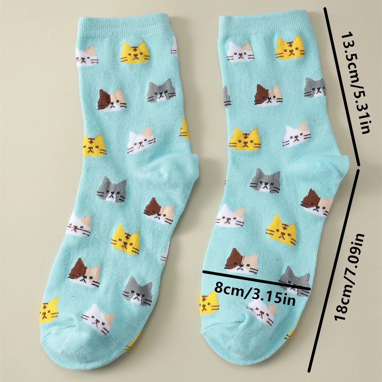 5 Pairs Women Cat Pattern Crew Funny Cartoon Socks Lot