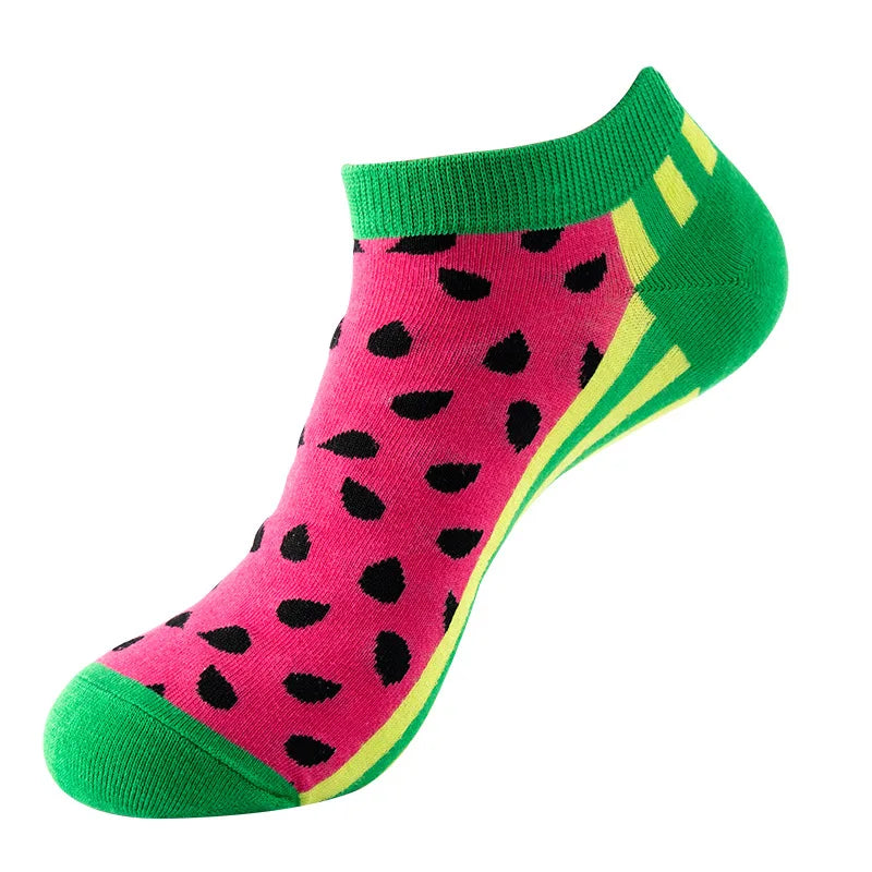 Novelty Men Short Socks Boat High Quality Geometric Fruit Sushi Colorful Pattern Fashion Socks