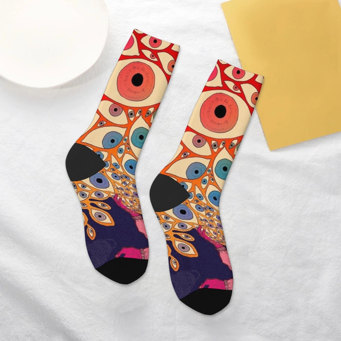 1 Pair 2025 New Unisex Socks Whimsical Novelty Cartoon Intricate Multicolored Eye Patterns Design Comfort Fashion Stocking