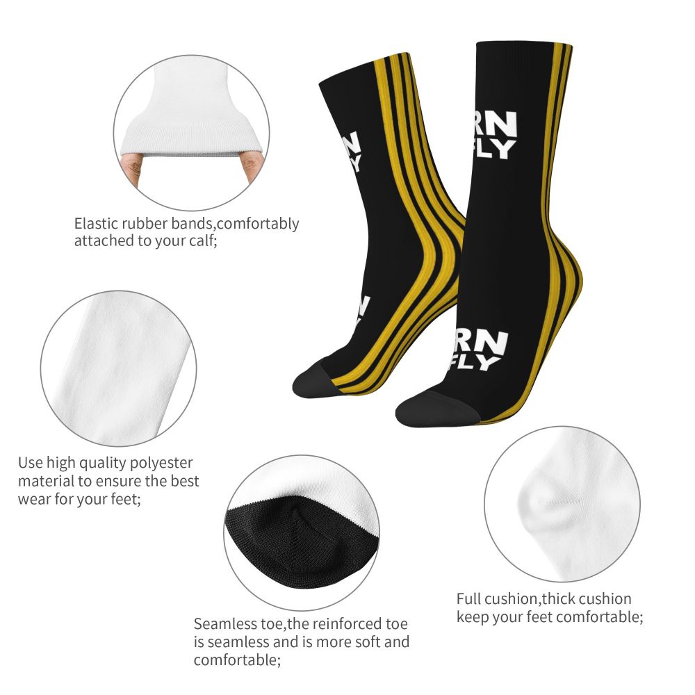 Novelty Printed Captain Stripes Epaulettes Socks for Women Men Stretchy Summer Autumn Winter Aviation Airplane Pilot Crew Socks