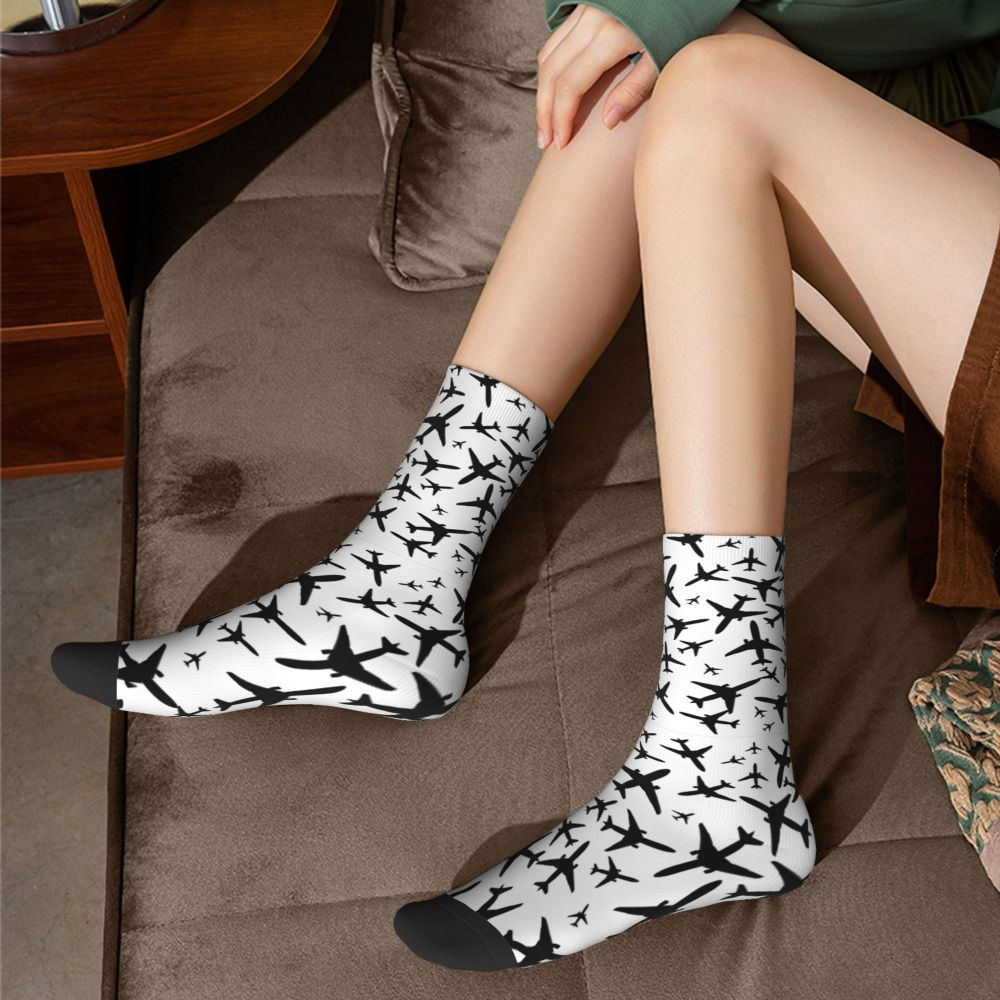 Novelty Printed Captain Stripes Epaulettes Socks for Women Men Stretchy Summer Autumn Winter Aviation Airplane Pilot Crew Socks