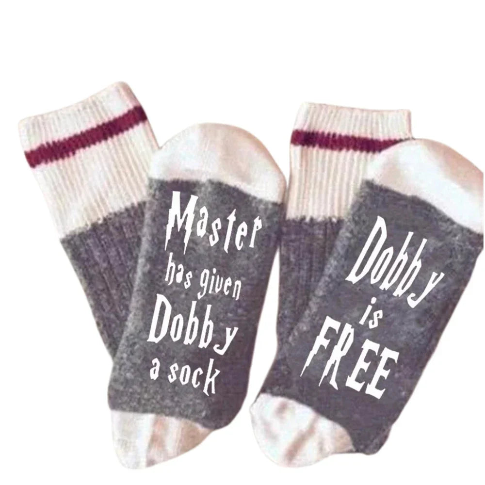 Novelty ‘Master Has Given Dobby A Sock‘ ‘Dobby Is Free’ Men Funny Soft Cotton Casual Letter Sokken Dropship