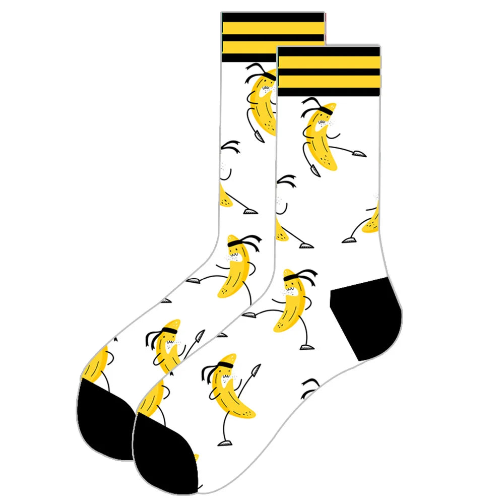 1 pair New Happy Mens Socks Women Novelty Cartoon Sock Combed Cotton Funny Men's Big Size Crew Hip Hop Thick Long Socks