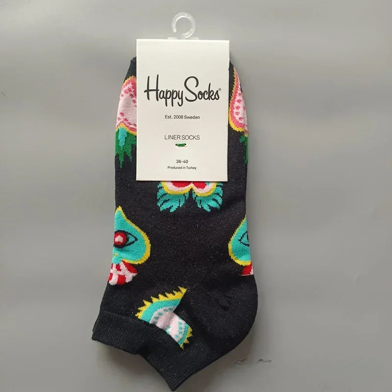 Novelty Happy Funny Mens Graphic Socks Summer Fruit Painting Dress Socks Low Cut SIZE 36-40
