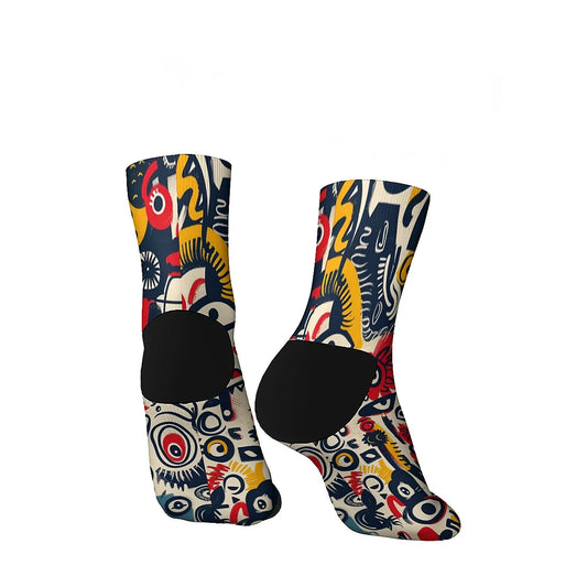 Novelty men's socks Abstract art graffiti print funny happy compression socks retro hip hop trend elements casual party sports