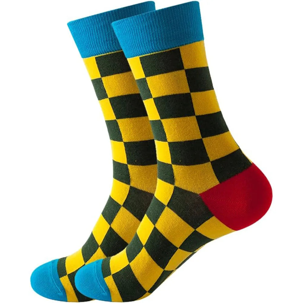 6 Pairs Unisex New Fashion Colorful Happy Casual Socks Dress Harajuku Cute Spaceman Grid Women Funny Socks