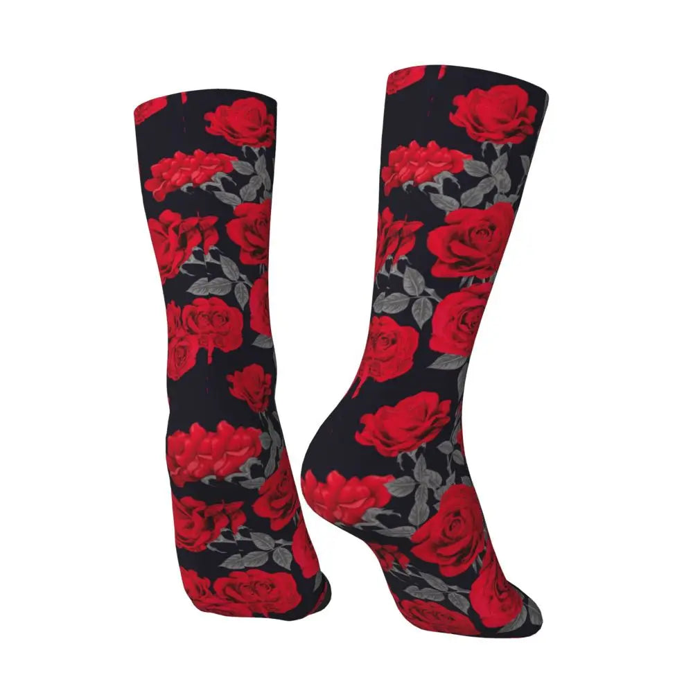 New Men's Socks Novelty Red Rose Flowers Vintage Sock Polyester Sport Women Socks Spring Summer Autumn Winter