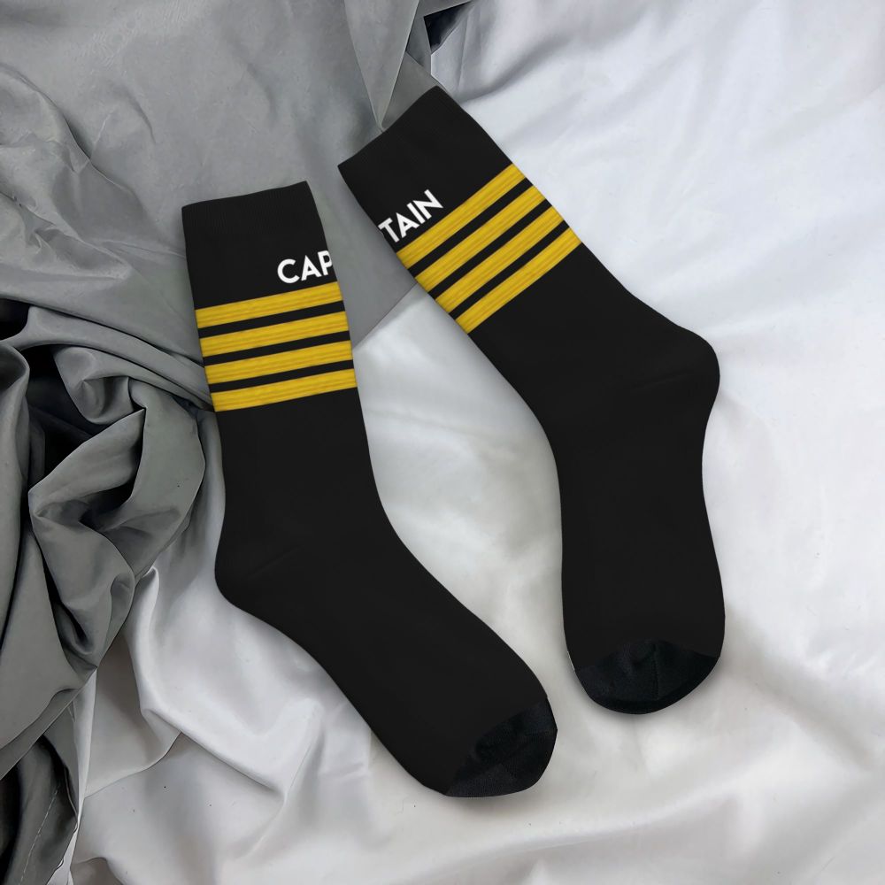 Novelty Printed Captain Stripes Epaulettes Socks for Women Men Stretchy Summer Autumn Winter Aviation Airplane Pilot Crew Socks